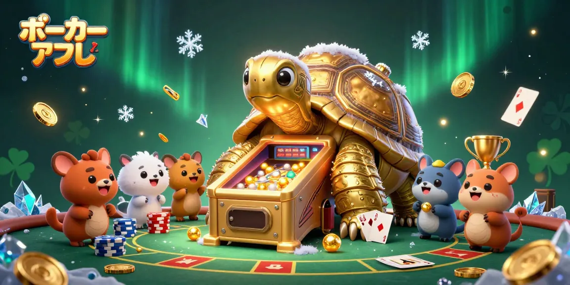 ポーカーアプリで楽しいゲーム体験を待つ小動物たちと共に、色とりどりのポーカーチップが散りばめられたシーン