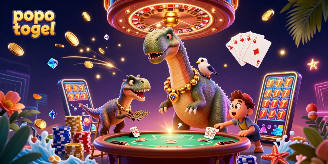 Engage in popo togel action with vibrant 3D illustrations of charming characters in a casino.