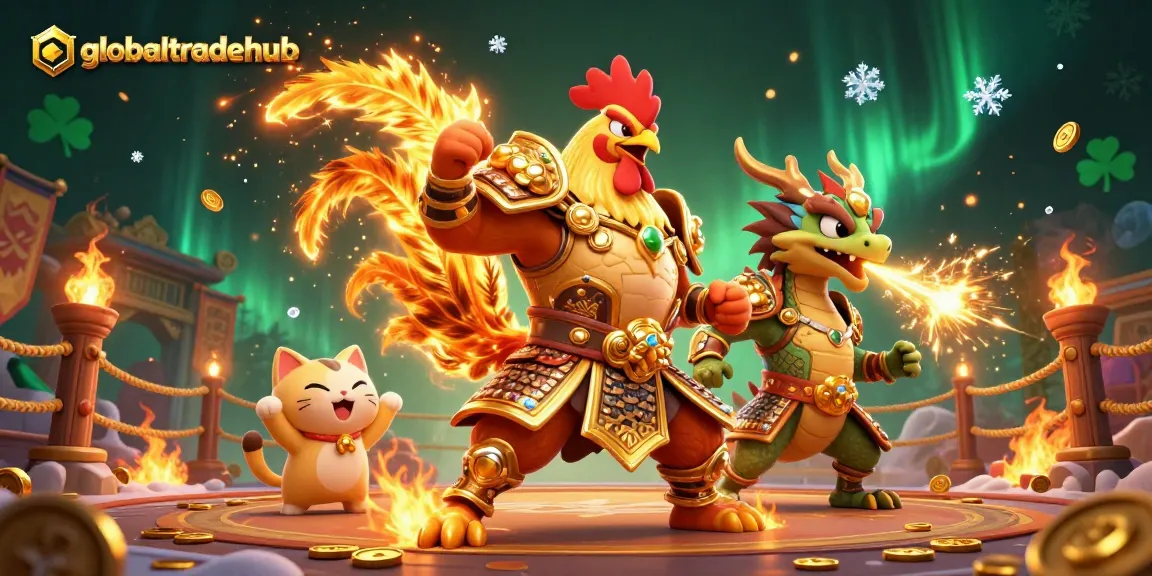 Experience the excitement of globaltradehub through our vibrant casino illustration featuring epic characters and rich elements.