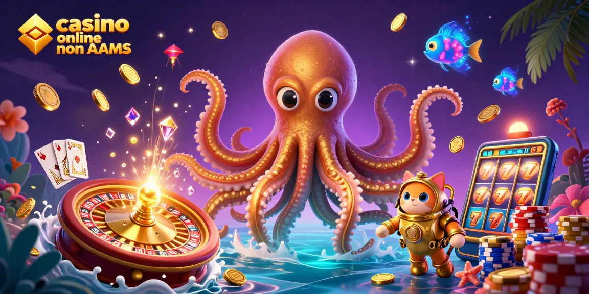 Interagisci con i casino online non AAMS che presentano un kraken, un gatto subacqueo e elementi dinamici dei casino.