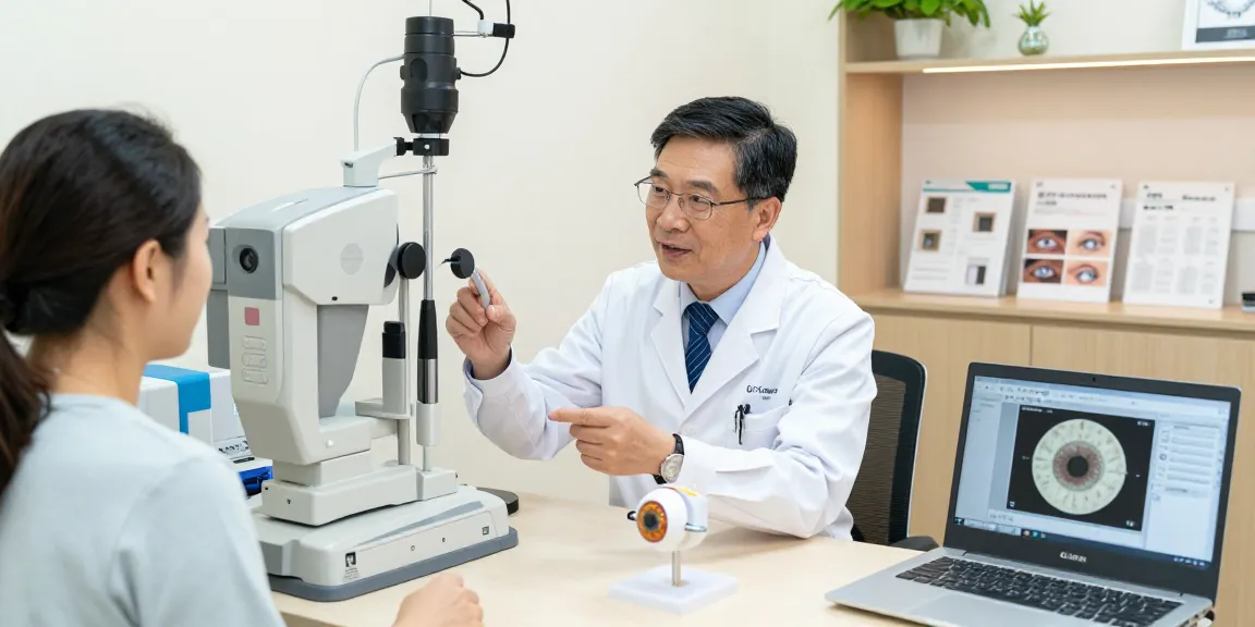 Dr. Tong Man Kit explaining vision solutions in a professional clinic setting