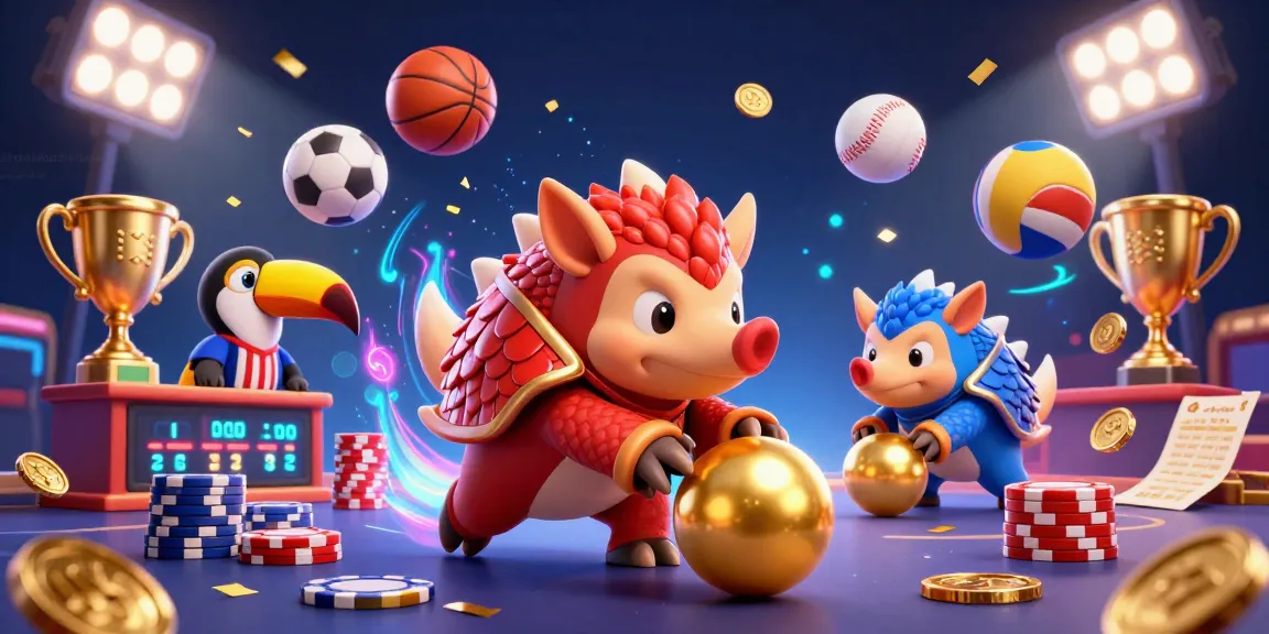 Experience thrilling action with สล็อตเว็บตรง as colorful pangolins bowl through poker chips amidst gold and gaming elements.