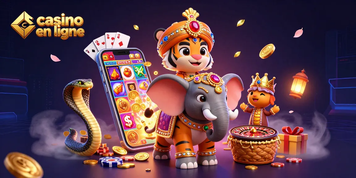 Vivez l'excitation du casino en ligne avec un tigre maharaja en 3D monté sur un éléphant en bijou.