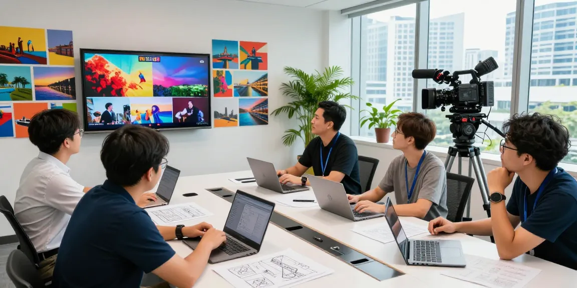Singapore's leading corporate video production company team collaborating on innovative video projects