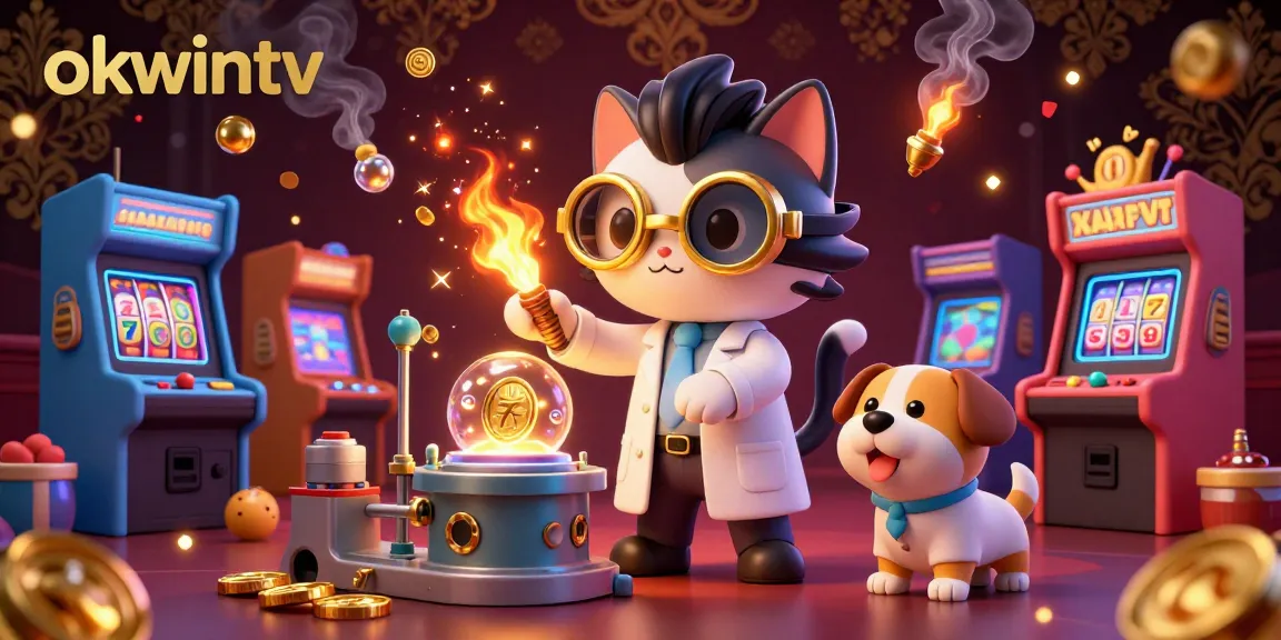 Spin the slots at okwintv with vibrant 3D graphics and magical winning moments in this casino scene.