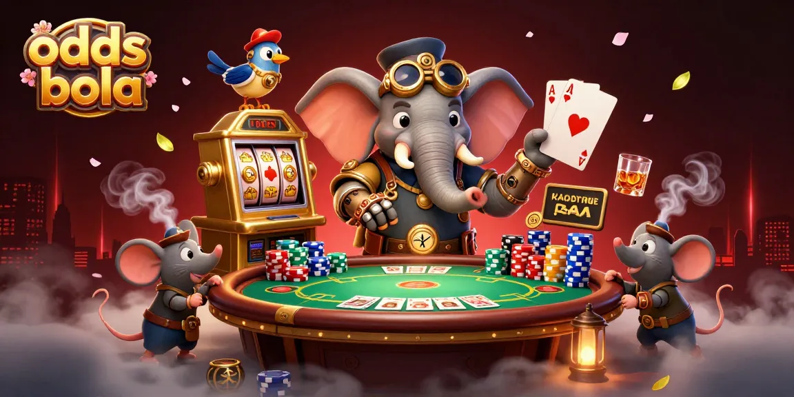 Engage with the latest odds bola in this vibrant casino scene with steampunk elements and animated characters.