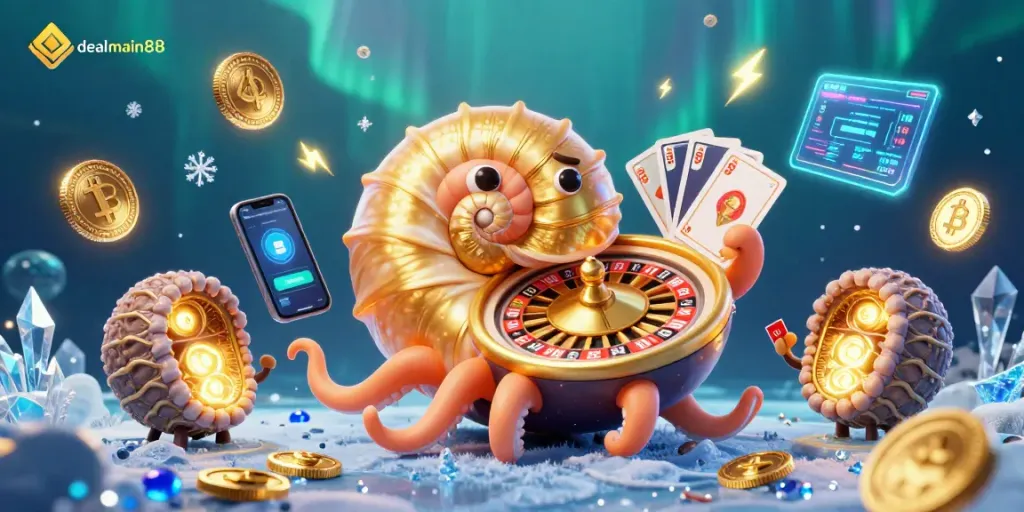 Engage in thrilling gameplay with dealmain88 at the vibrant 3D casino featuring a unique nautilus roulette wheel.