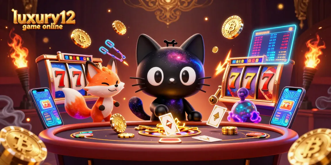 Experience luxury12 game online with an engaging cosmic casino scene featuring a black hole cat.