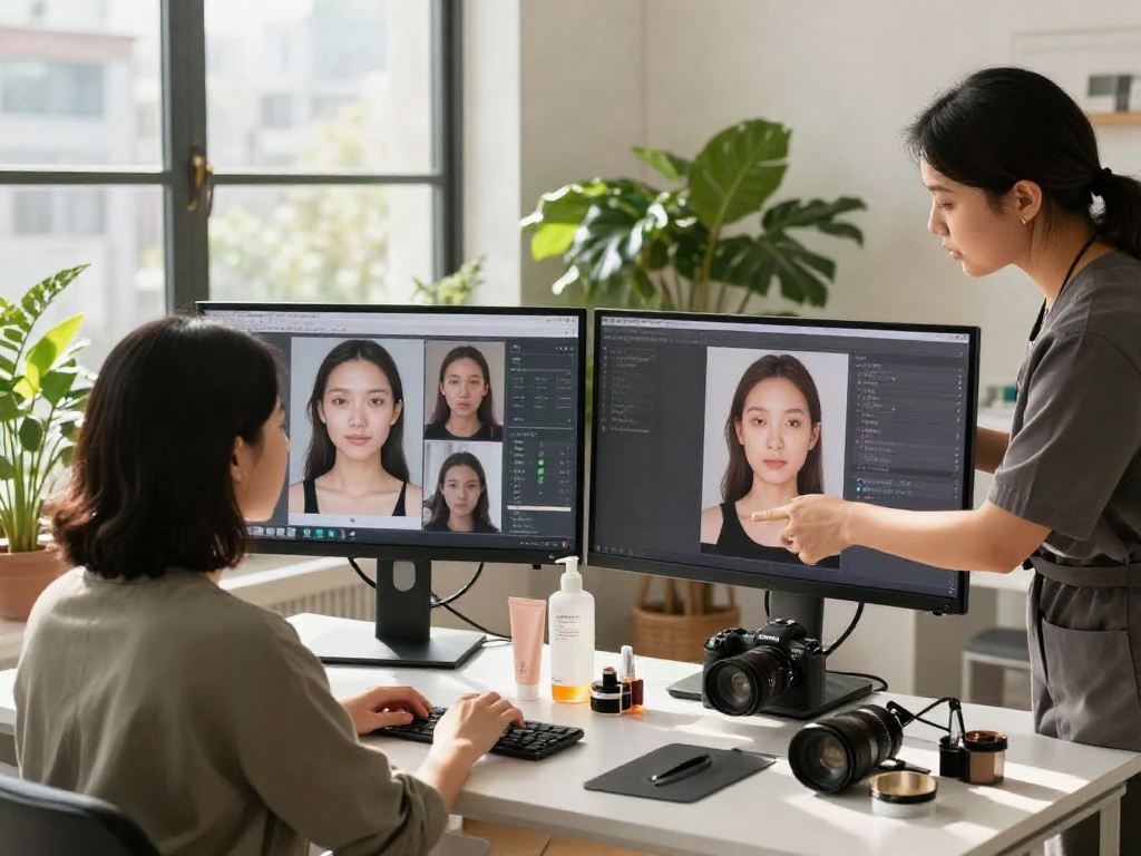 ClinicEvo cheaper than QOVES benefits, highlighting personalized beauty analysis in a modern studio.