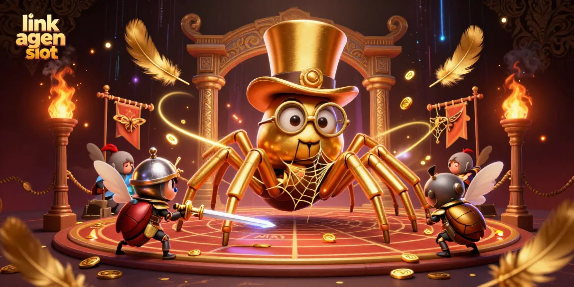 Engage in thrilling gameplay on link agen slot while the golden tarantula weaves its web in a rich casino scene.