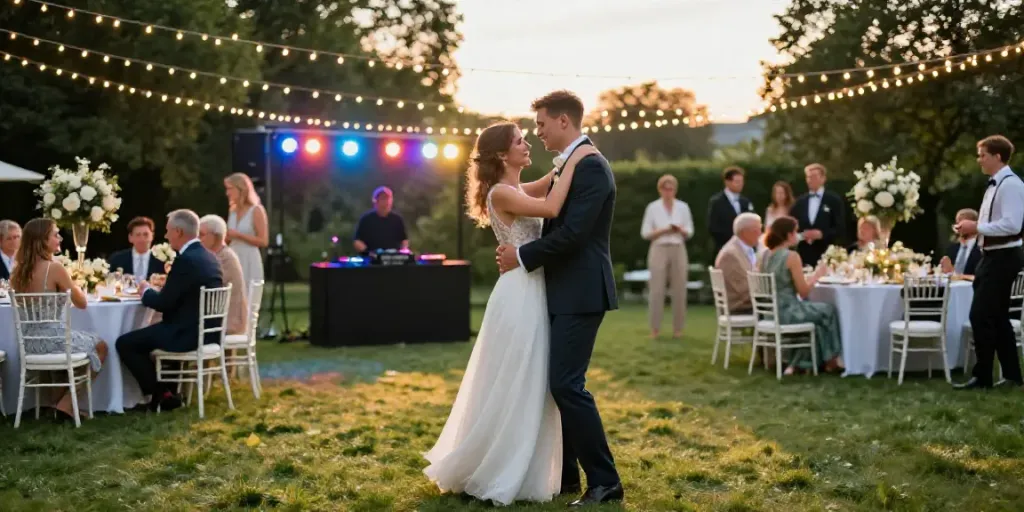Couple enjoying their wedding reception with DJ services in Berlin-Brandenburg.