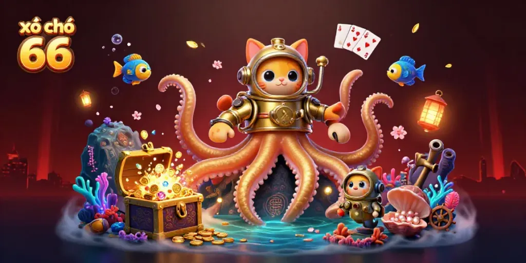 Experience the thrill of xổ số 66 with an engaging underwater treasure scene full of vibrant characters.