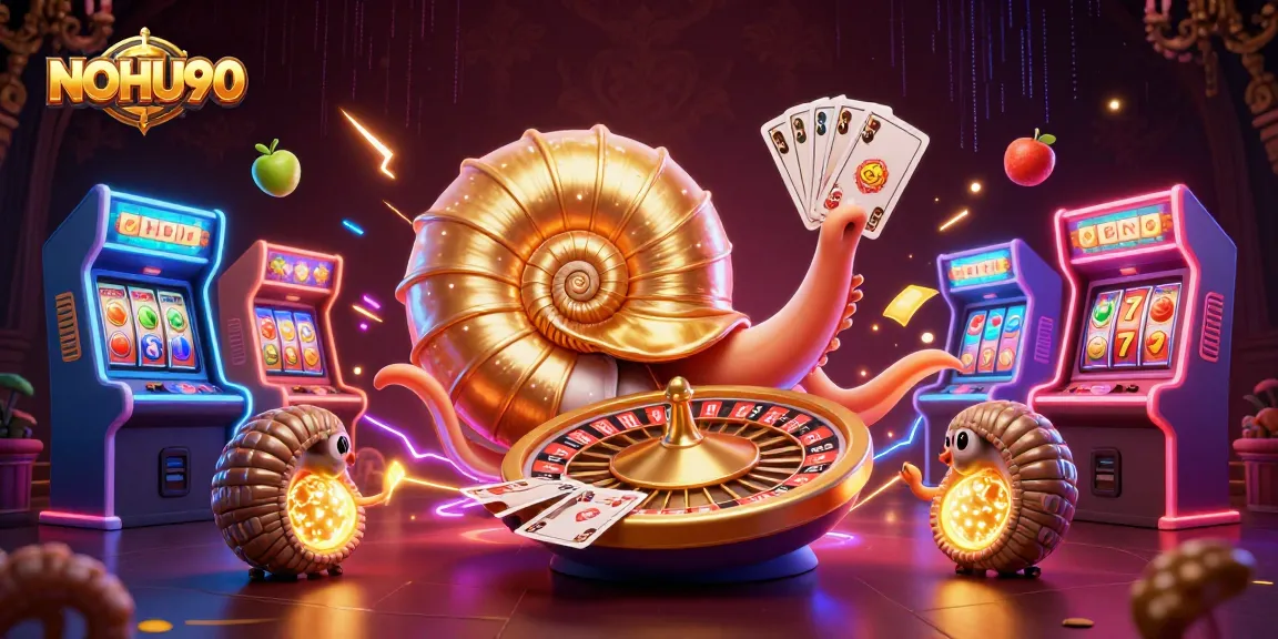Experience the excitement of NOHU90 as the ancient nautilus spins a roulette wheel amidst vibrant casino games.