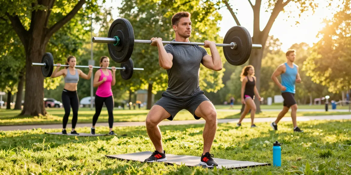 Athletic man training with barbell in Astera Shop-themed fitness scene.