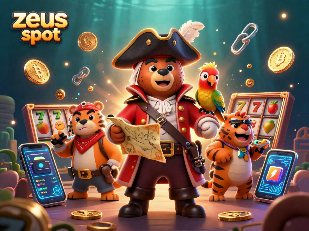 Spin the zeus slot with characters in a dynamic casino scene filled with vibrant game elements.