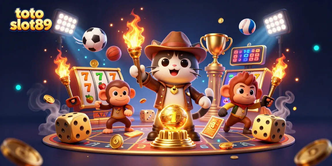 Experience the thrill of toto slot89 with a vibrant scene of an adventurer cat discovering treasures.