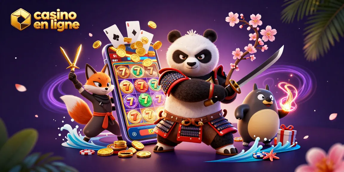 Vivez l'excitation du casino en ligne avec un panda samouraï et un renard ninja dans un univers de jeux de casino.