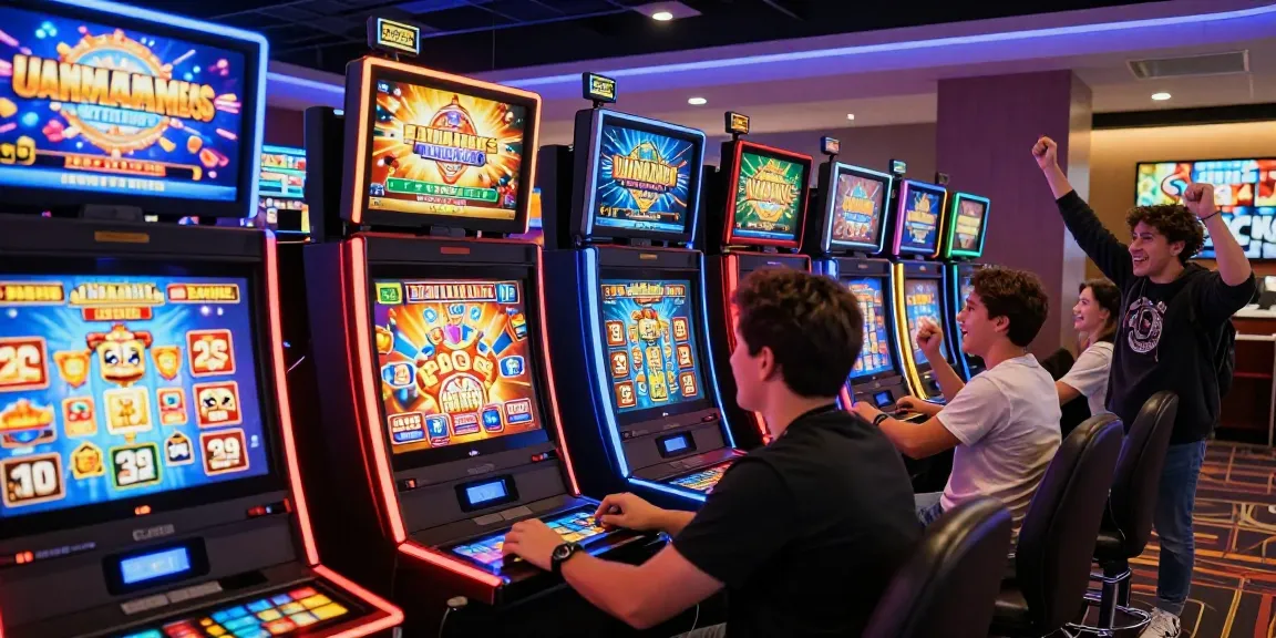 Energetic scene of a player enjoying slots non AAMS with friends in a lively casino atmosphere.